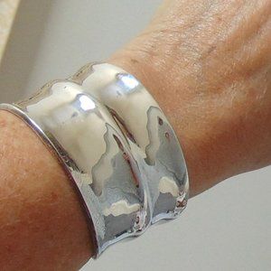 SOLD Vtg Mexico TAXCO 925 Sterling Silver Wide Modernist Wave Cuff Bracelet XLNT